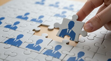Completing the Team Puzzle A Hand Placing a Piece with a Businessman
