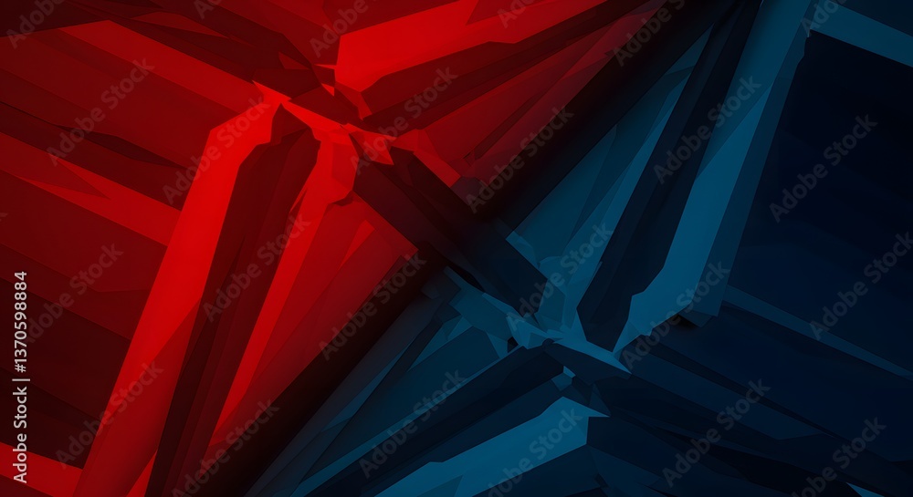 Poster abstract angular shapes creating a dynamic red and blue contrast art