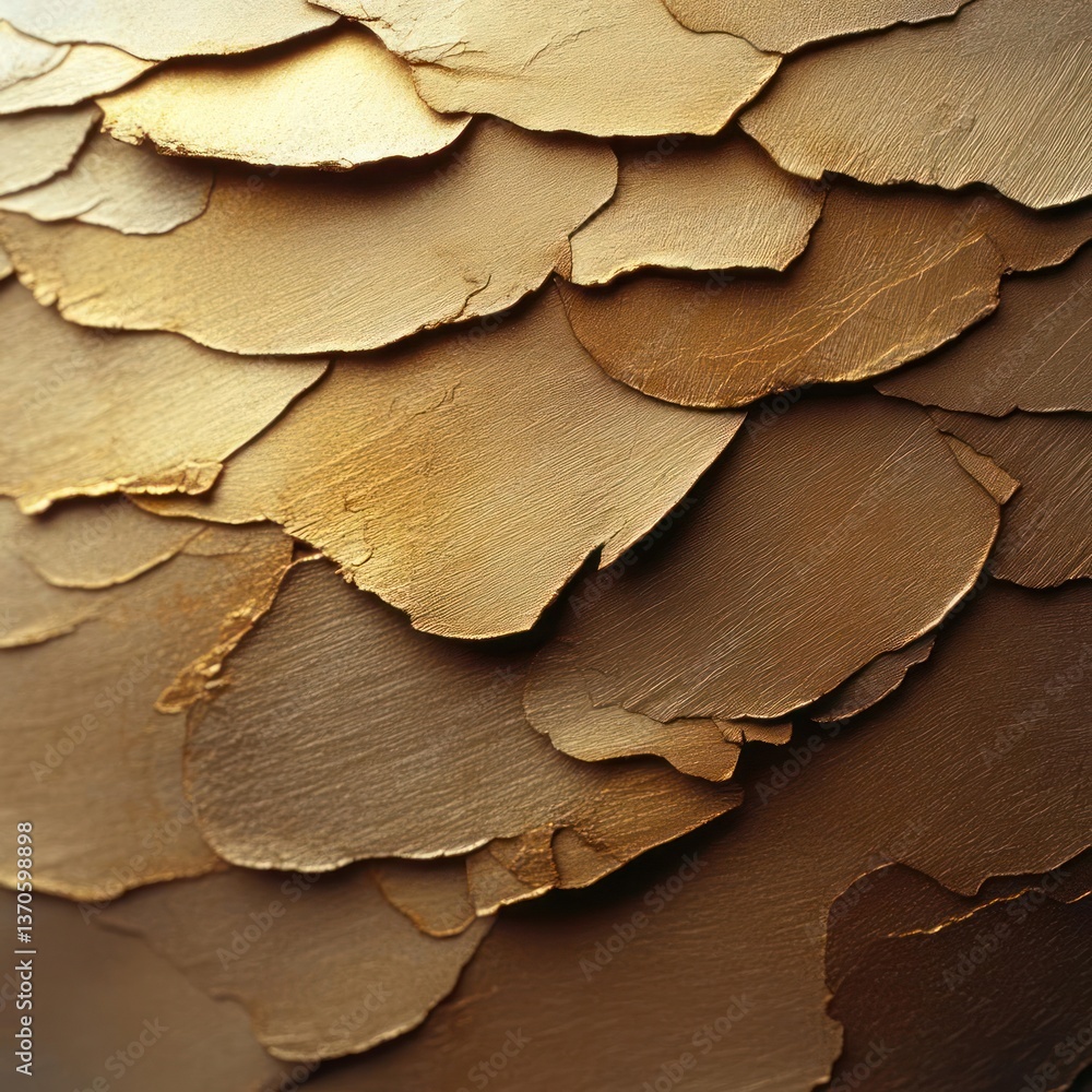 Fototapete Golden textured overlapping shapes with intricate details create a shimmering abstract pattern rich in texture and depth perfect for backgrounds and design elements