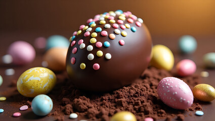 Title: A Vibrant Glossy Chocolate Easter Egg

