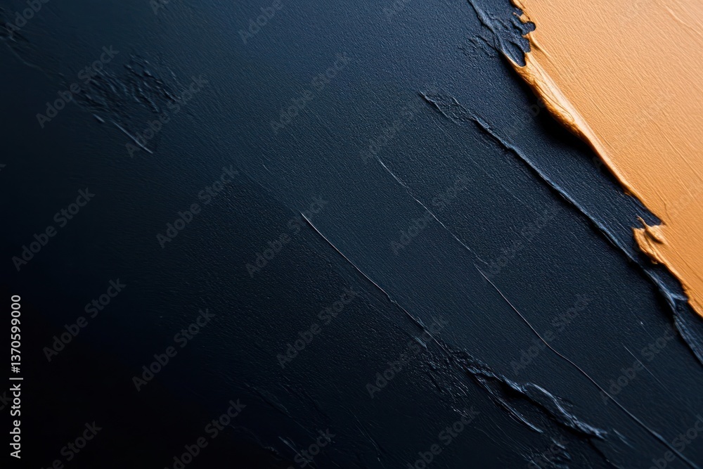 Leinwandbilder Abstract artwork with contrasting textures featuring deep blue and gold hues applied in diagonal strokes creating a textured surface