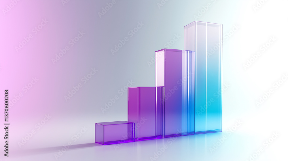 Poster Glass bar graph showing increasing statistics on gradient background