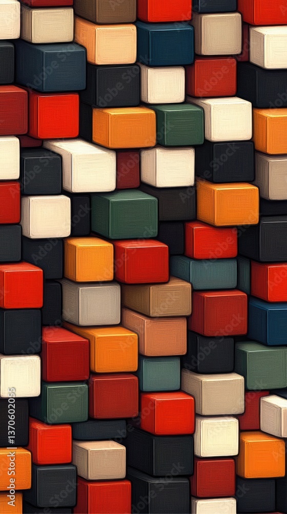 Aufkleber colorful blocks arranged randomly. 3d effect. stacked. textured. bright. playful