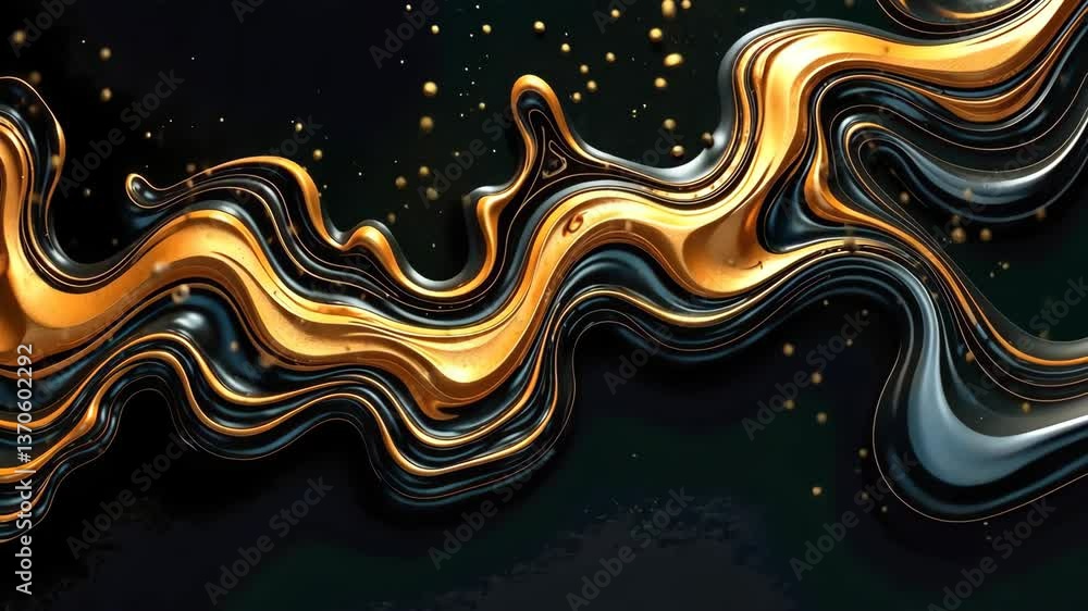 Aufkleber Mesmerizing flow of abstract liquid gold and dark waves on a black backdrop