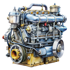 Watercolor diesel engine isolated on transparent background