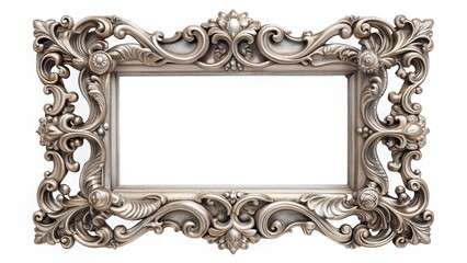 Silver frame in baroque style isolated on white background
