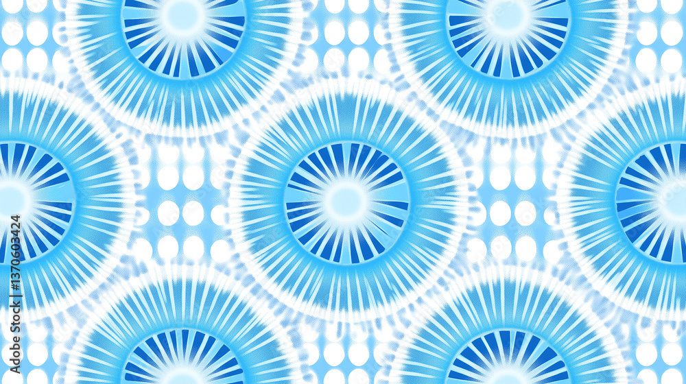 Poster blue tie dye swirl radiating seamless repeating pattern design