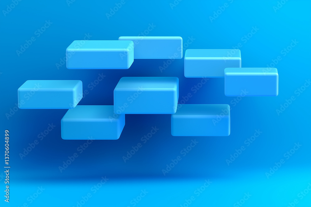 Aufkleber Floating blue rectangular cuboids creating abstract design on blue background