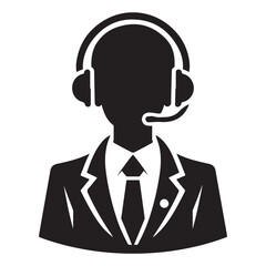 Professional Customer Service Representative Silhouette with Headset Illustration
