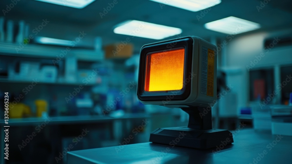 Poster a scientific device with a bright display in a laboratory