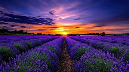 Naklejka premium Lavender Sunset: A Serene and Colorful Landscape
