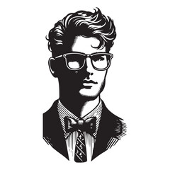 Stylish Nerd Portrait Illustration with Bow Tie and Glasses Image
