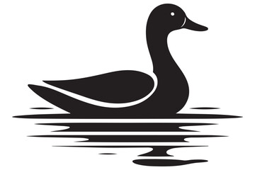 Black Duck Silhouette on Water Illustration Simple Vector Design