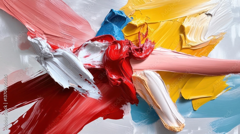 Poster abstract oil paint strokes in vibrant colors. a dynamic composition of brushstrokes in red pink blue
