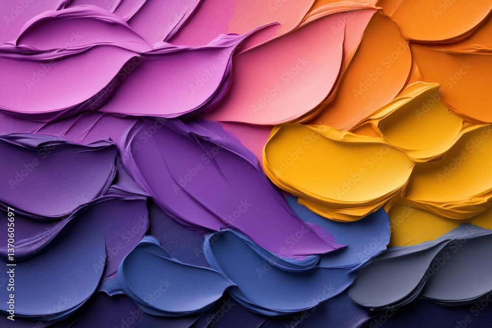 Poster Abstract artwork displaying layers of vibrant impasto textures in a gradient of colors creating a textured and tactile visual composition. Ideal for backgrounds and design elements