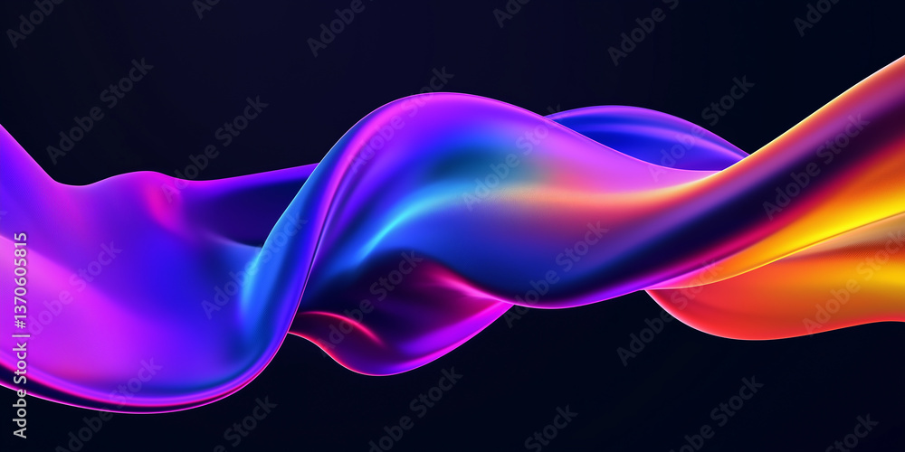 Poster colorful fluid shape twisting and turning on dark background