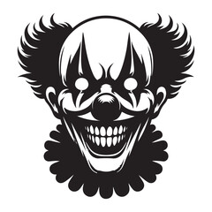 Terrifying Clown Face Vector Silhouette Illustration for Halloween Designs