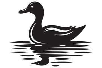 Simple Duck Floating on Water Vector Silhouette Illustration