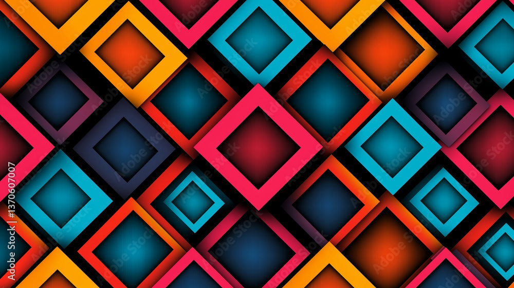 Poster Colorful square and diamond shapes creating modern abstract background