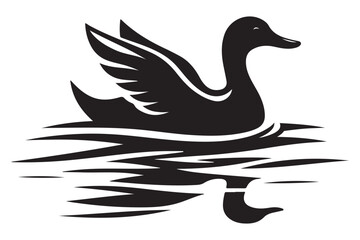 Black Silhouette Duck Swimming on Water Reflection Illustration