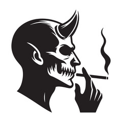 Evil Devil Smoking Cigarette Silhouette Vector Graphic Design Illustration