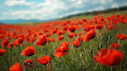 Obraz premium Red Poppy Field Landscape