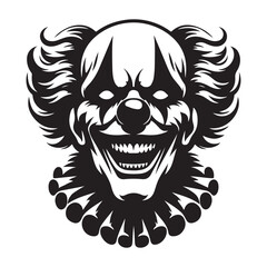 Creepy clown face vector silhouette illustration perfect for halloween designs
