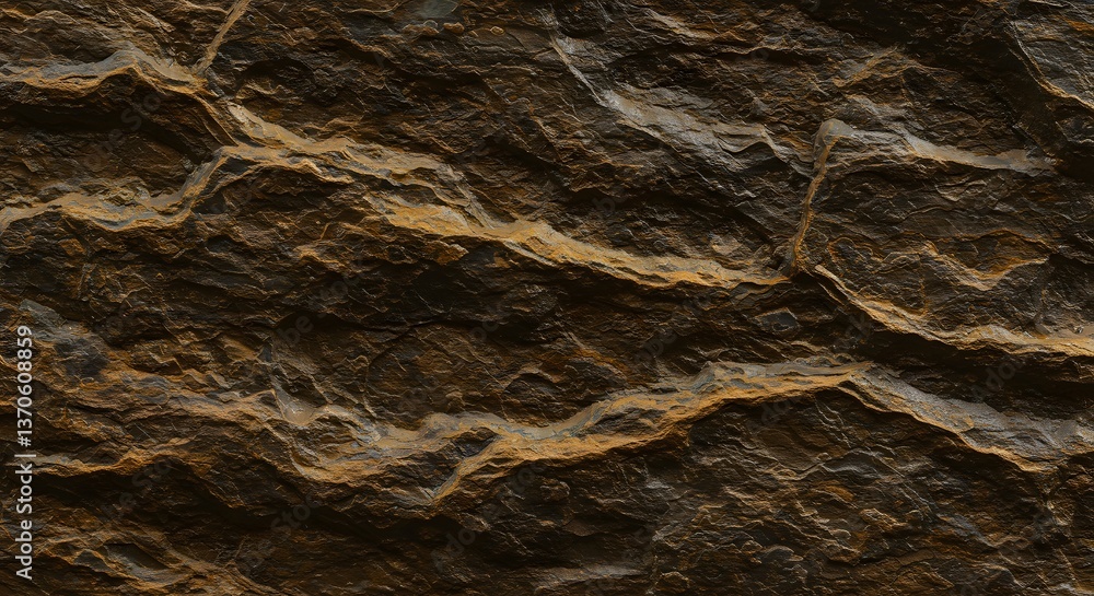 Poster dark stone texture background with golden veins and rough surface