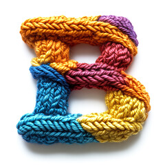 Colorful Knitted Rope Letter B with Multicolored Yarn Patterns on White Background