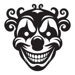 Creepy Clown Face Silhouette Vector Illustration with Evil Smile