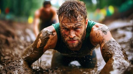 Action-Packed Mud Race Witness the Grit and Determination of Athletes Conquering a Challenging Obstacle Course Experience the Thrill of Mud-Splattered Faces and Intense Competition Feel the
