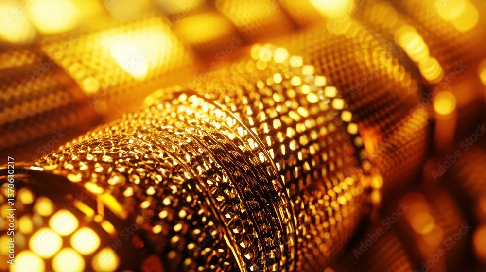 Poster close up of several objects with golden textured surfaces