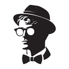 Cool Man with Fedora Hat and Bowtie Silhouette Illustration