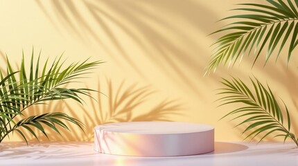 White podium for presentation products on the yellow background