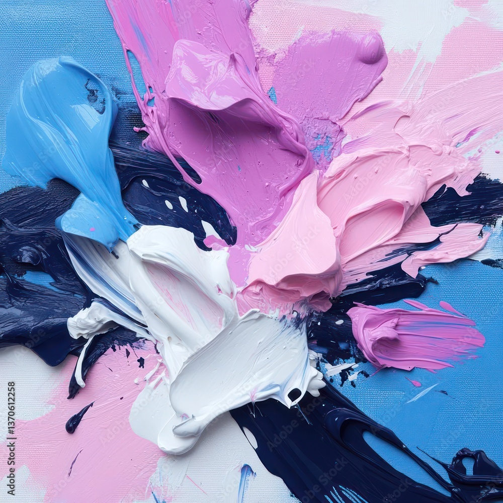Aufkleber Abstract painting with textured brushstrokes in various shades of blue pink and white creating a colorful and artistic composition with bold strokes and a modern aesthetic