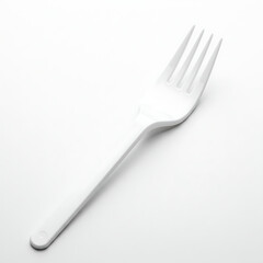 White Plastic Fork on White Background Simple Cutlery Image