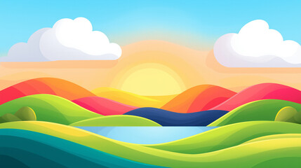 Colorful mountains and lakes sunrise scenery