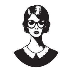 Elegant Woman with Round Glasses Vintage Style Illustration Silhouette