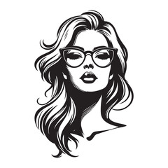 Stylish Woman with Glasses Silhouette Elegant Portrait Vector Design