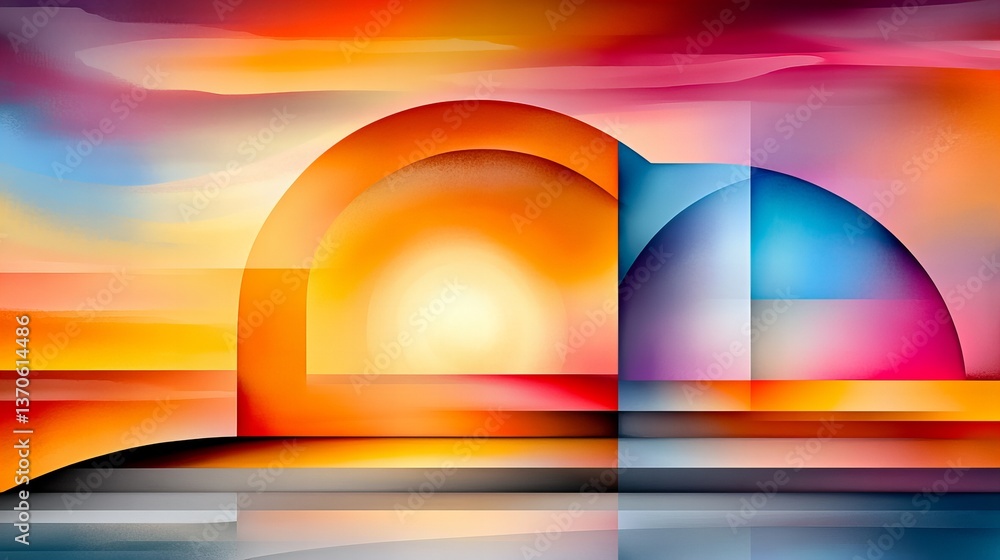 Aufkleber abstract circles radiate warm and cool colors against a segmented artistic background, creating a vi