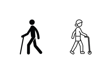 Elderly Person Walking Icons Cane, Scooter, Mobility, Support