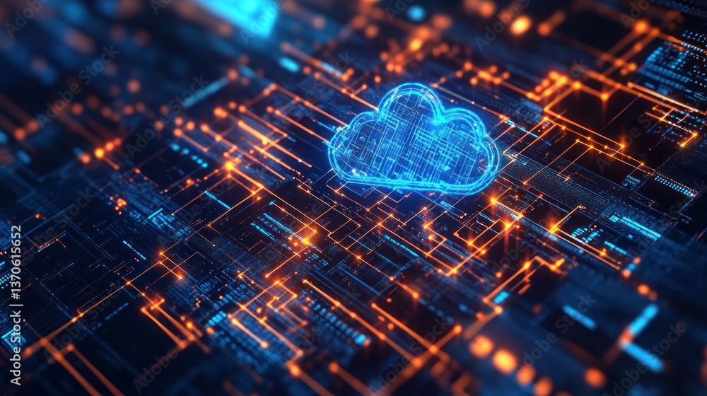 Poster digital cloud computing network, futuristic technology concept