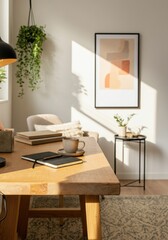 Cozy home office with natural light and stylish decor elements