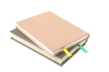 Books with ribbon bookmarks isolated on white