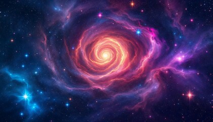 Swirling Galaxy Illustration with Vibrant Star Clusters and Cosmic Dust