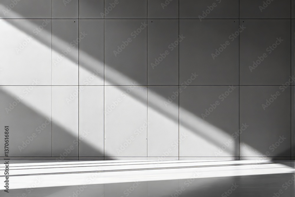 Poster minimalist white wall with geometric light and shadow patterns.
