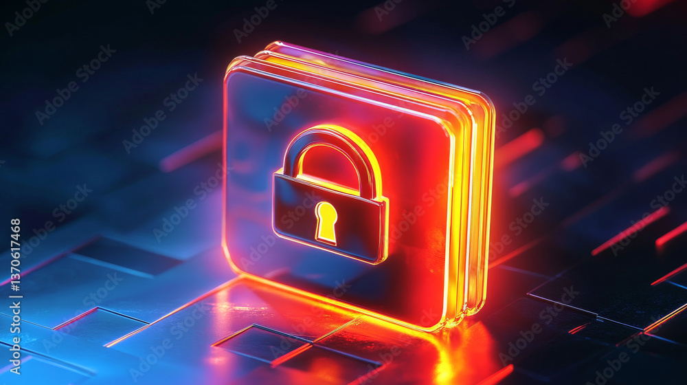 Poster 3d document folder with padlock isolated. render folder and pad lock. concept of business security, 