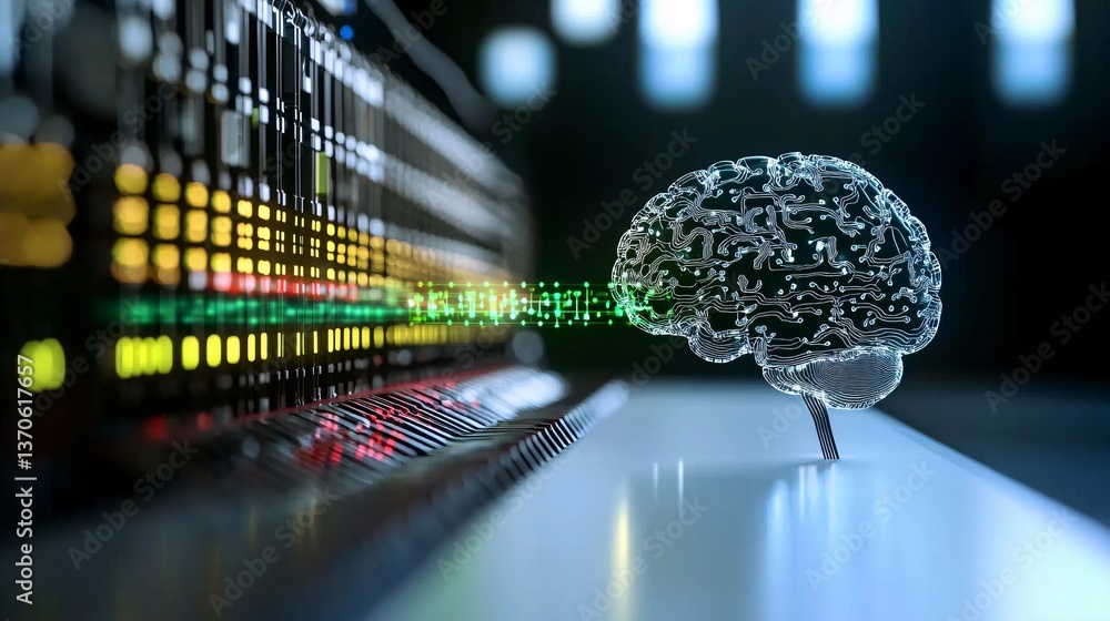 Poster intelligence cognitive optimization. digital brain concept with lights in the background.