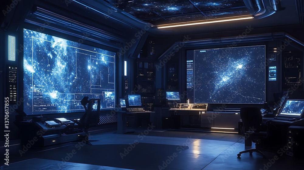Aufkleber a high-tech astronomy lab with advanced telescopes and digital star maps displayed on large screens