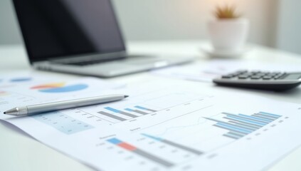 Business intelligence and analysis reports. Many graphs on reports and laptop display